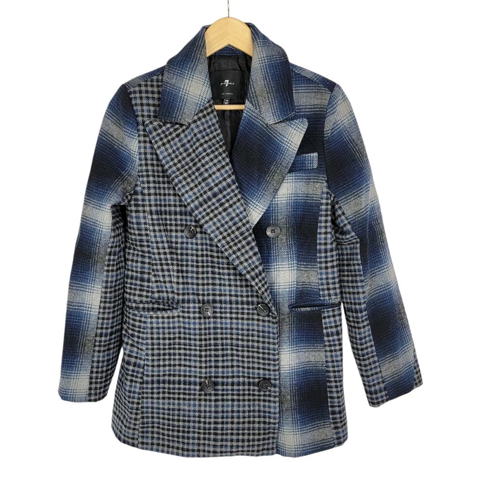 7 for All Mankind Mixed Plaid Flannel Peacoat XS